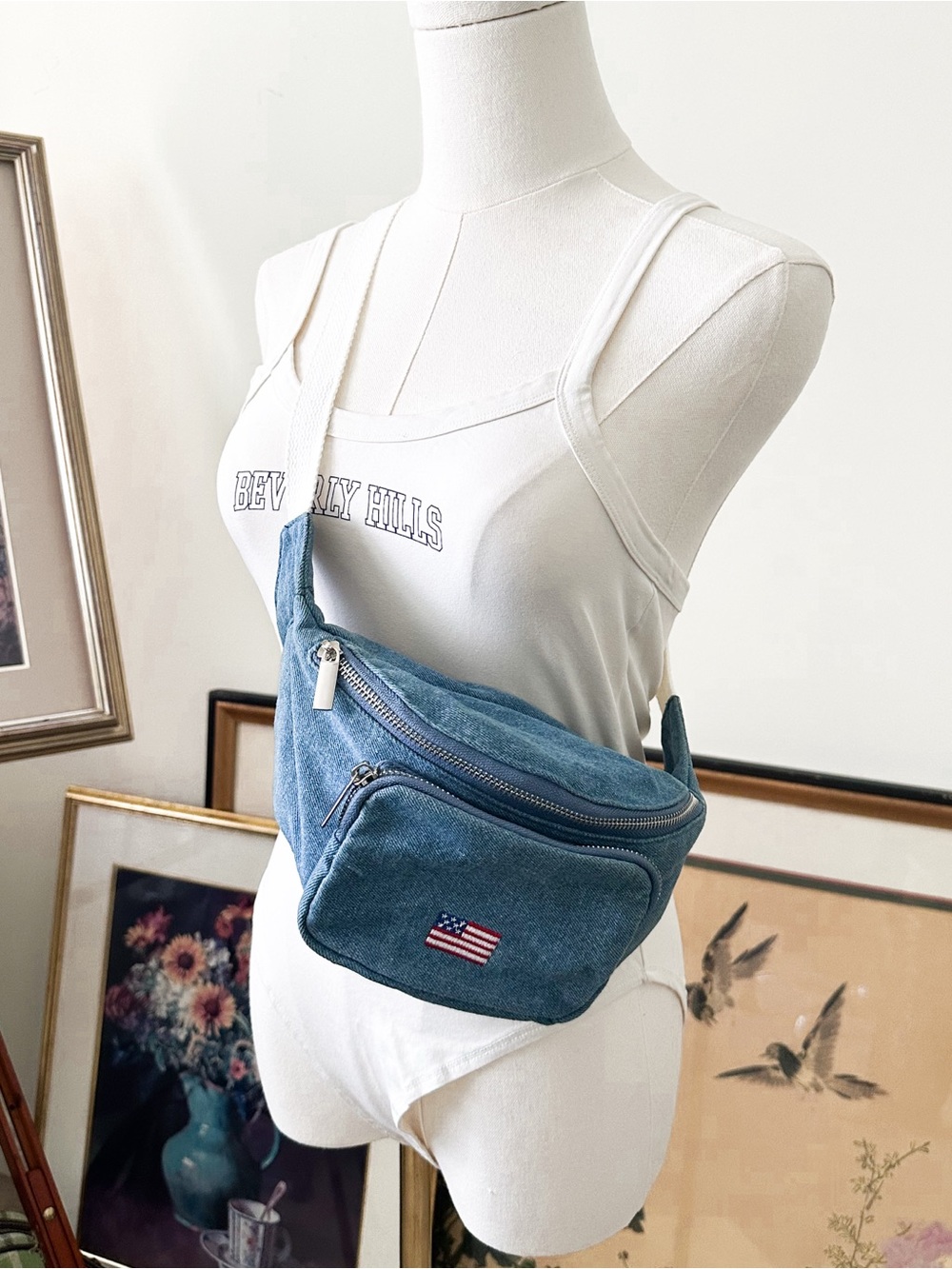 Madlove Denim Crossbody Belt Bag – USA Flag Patch Fanny Pack Festival Waist Bag